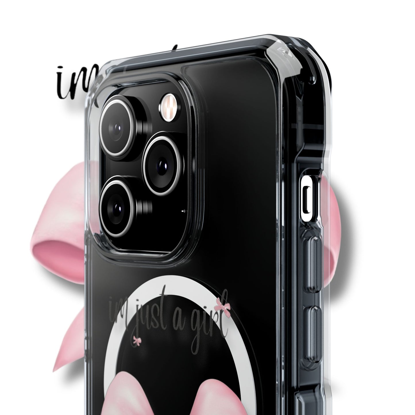 I’m just a girl🎀 Magnetic Clear Impact Cases with Pink Bow Design | Stylish Phone Protection, Gifts for Her, Trendy Accessories, Birthday Gifts, Cute Tech