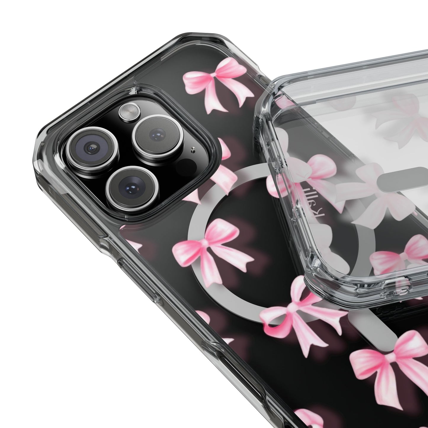 Pink Bows🎀 Magnetic Clear Impact Cases with Pink Bow Design | Stylish Phone Protection, Gifts for Her, Trendy Accessories, Birthday Gifts, Cute Tech