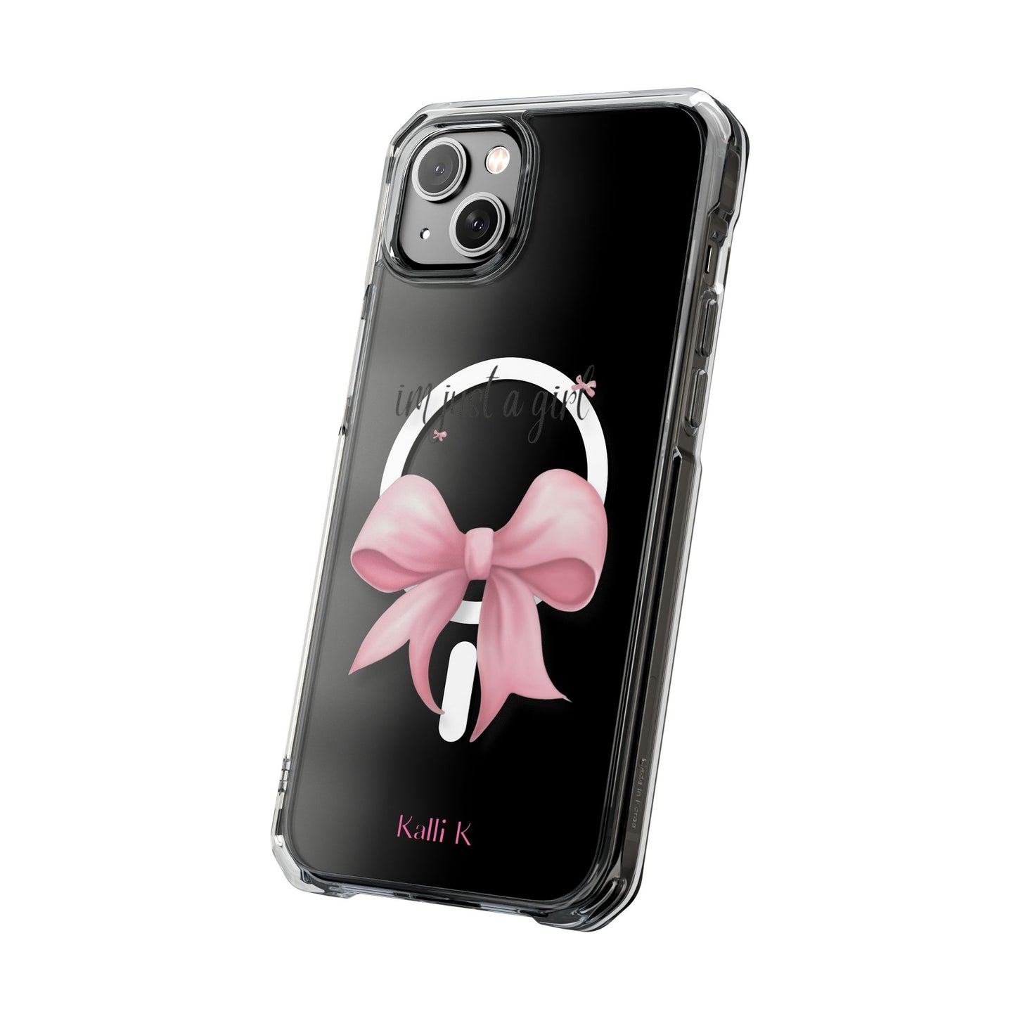 I’m just a girl🎀 Magnetic Clear Impact Cases with Pink Bow Design | Stylish Phone Protection, Gifts for Her, Trendy Accessories, Birthday Gifts, Cute Tech