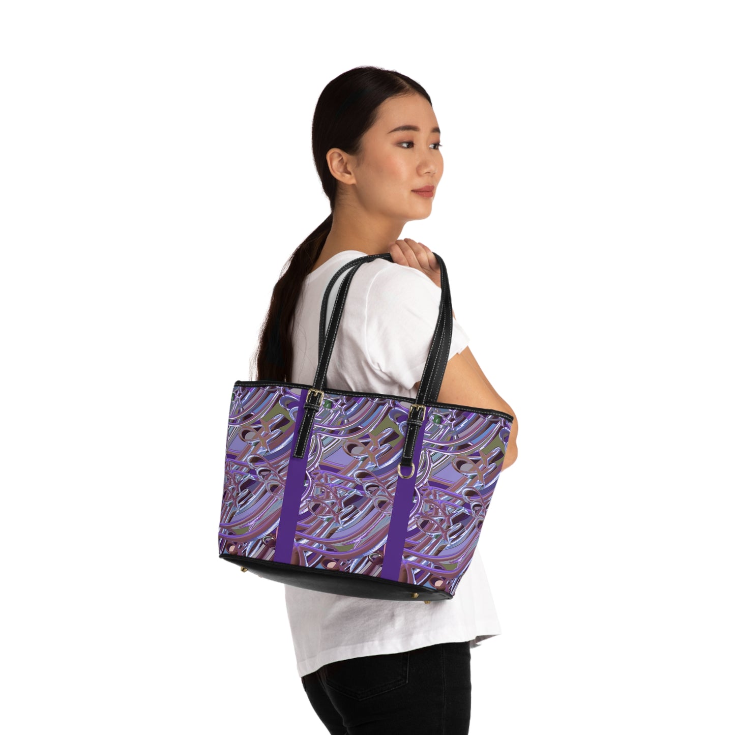 Elegant PU Leather Shoulder Bag with Artistic Calligraphy Design