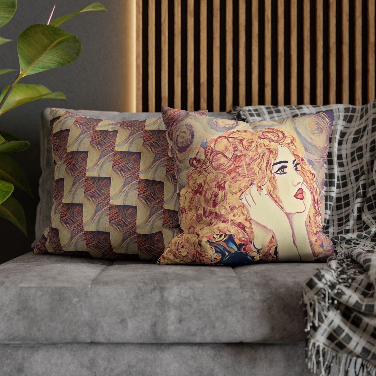 Square Pillowcase - Modern Art Portrait Watercolour Design
