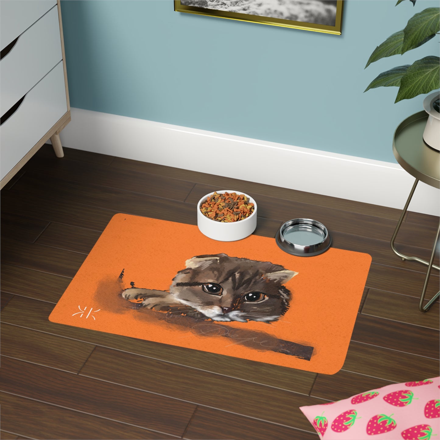 Cat Lover's Pet Food Mat - 12x18 Orange Design