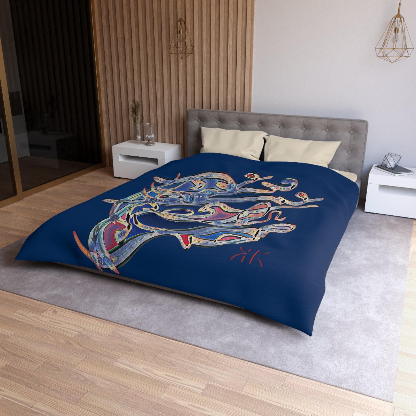 Kalli K Serenity Microfiber Duvet Cover – Elegant Modern Calligraphy design for your Bedrooms