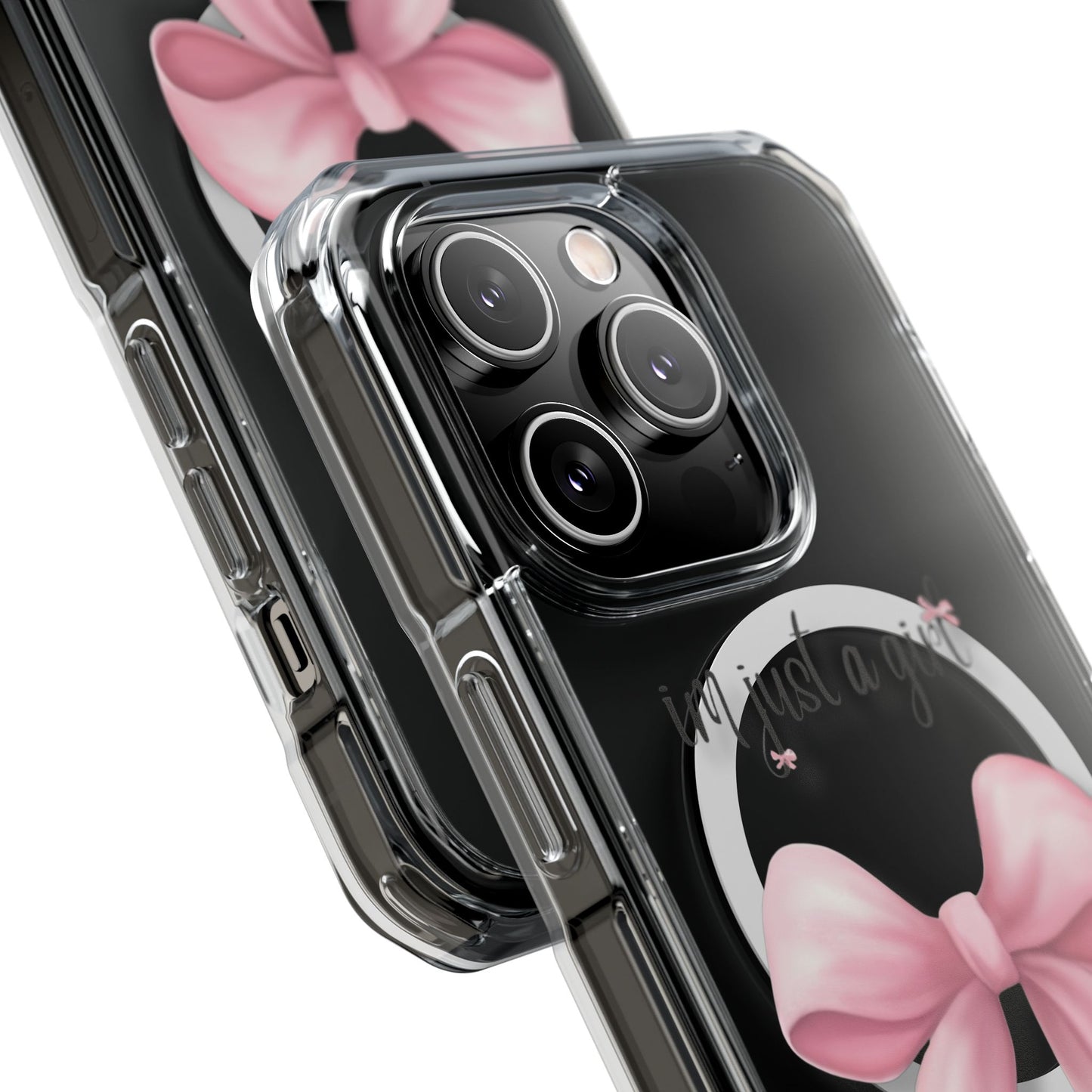 I’m just a girl🎀 Magnetic Clear Impact Cases with Pink Bow Design | Stylish Phone Protection, Gifts for Her, Trendy Accessories, Birthday Gifts, Cute Tech
