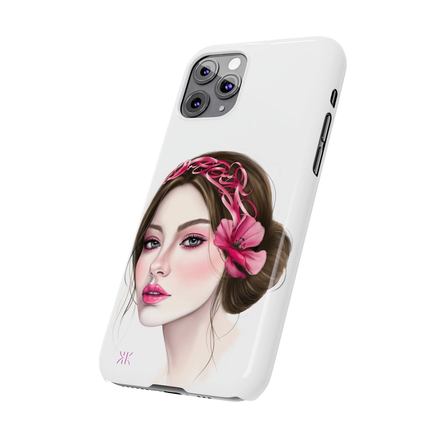 Phone Case - Beautiful Girl Headband Calligraphy Pink