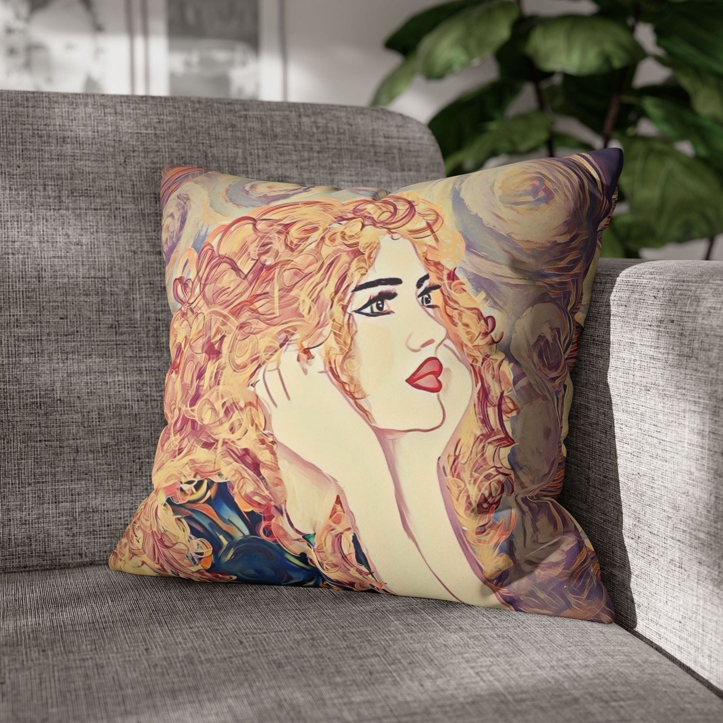 Square Pillowcase - Modern Art Portrait Watercolour Design