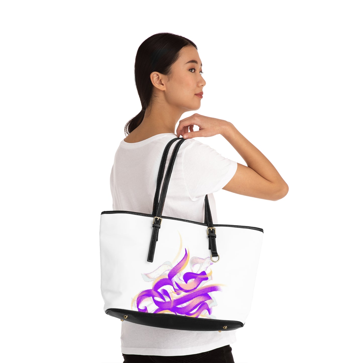 . Elegant PU Leather Shoulder Bag with Artistic Calligraphy Design