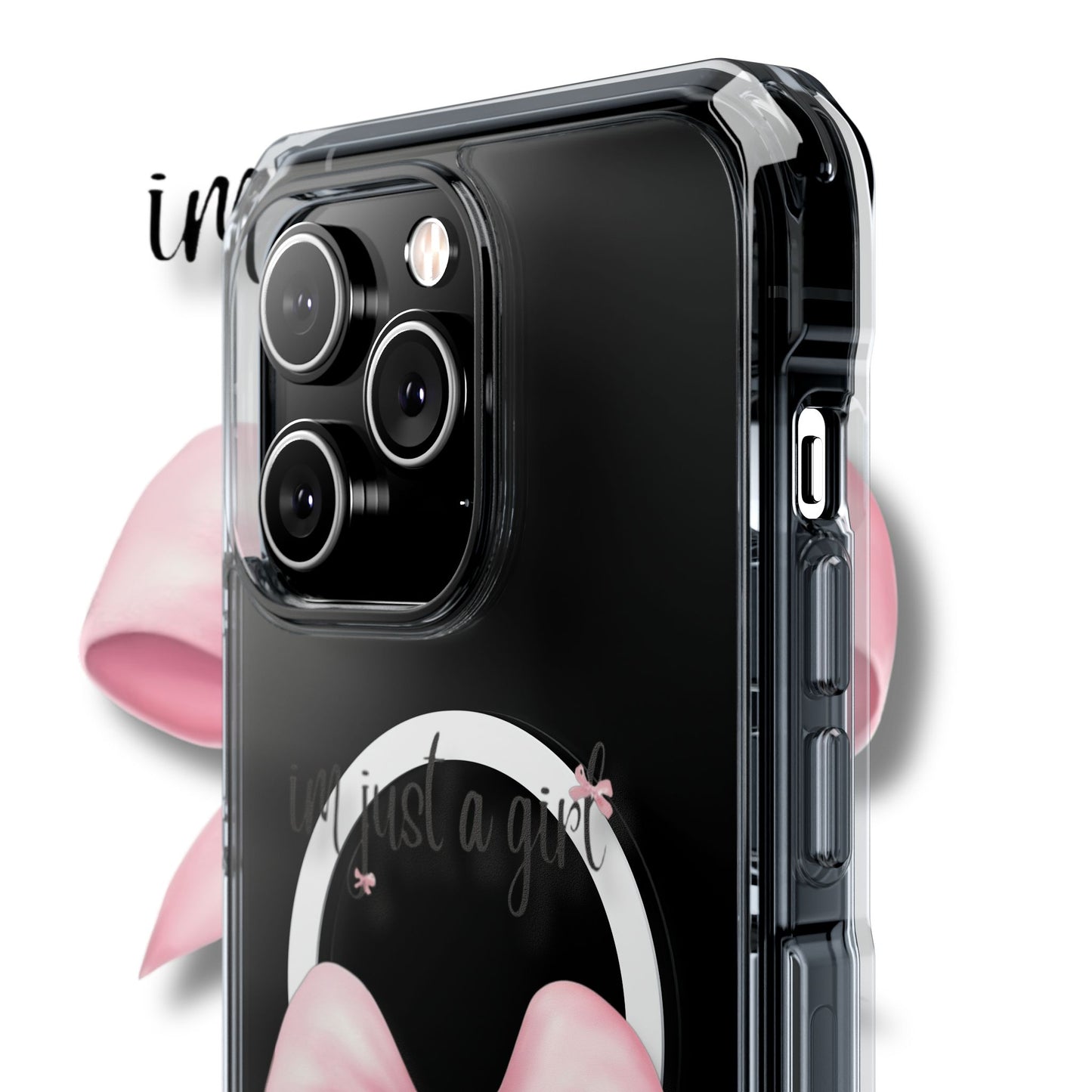 I’m just a girl🎀 Magnetic Clear Impact Cases with Pink Bow Design | Stylish Phone Protection, Gifts for Her, Trendy Accessories, Birthday Gifts, Cute Tech