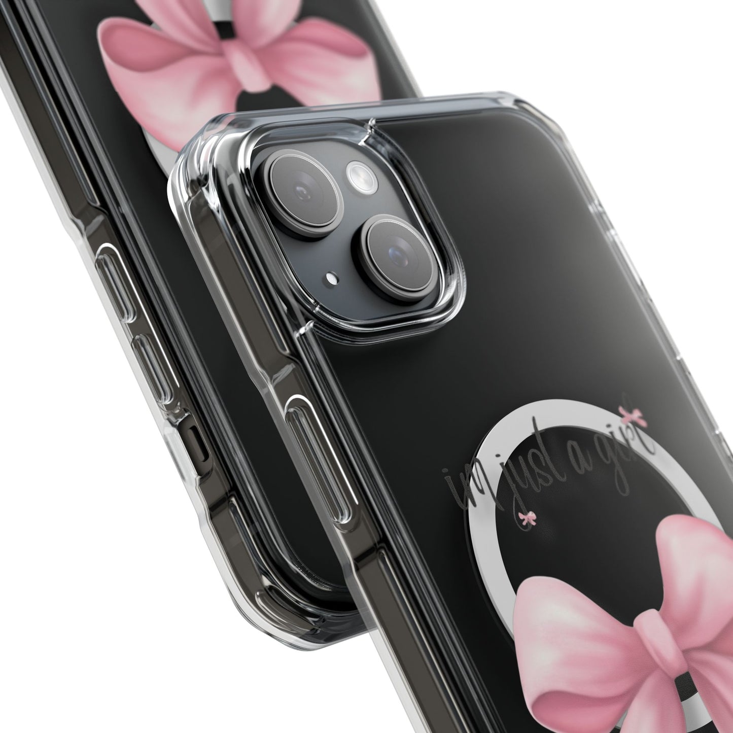 I’m just a girl🎀 Magnetic Clear Impact Cases with Pink Bow Design | Stylish Phone Protection, Gifts for Her, Trendy Accessories, Birthday Gifts, Cute Tech
