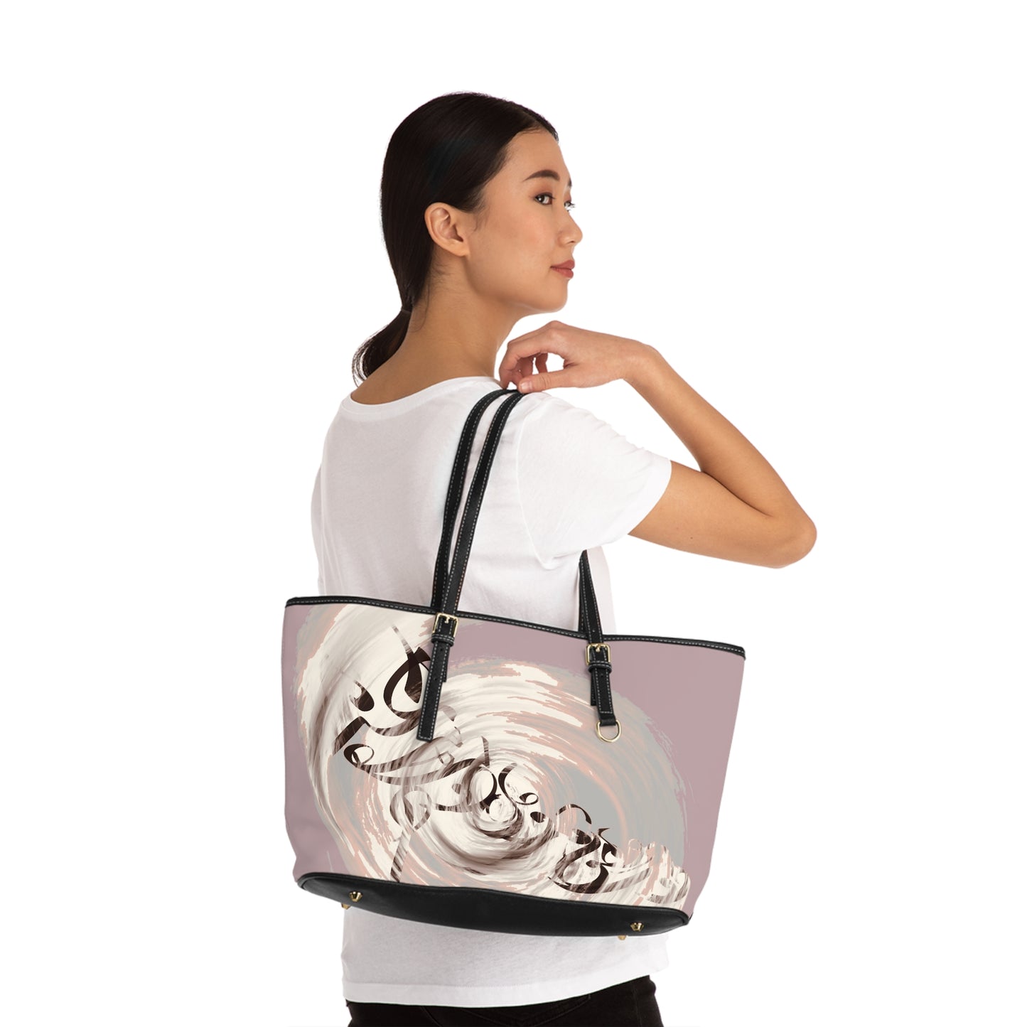 Elegant PU Leather Shoulder Bag with Artistic Calligraphy Design