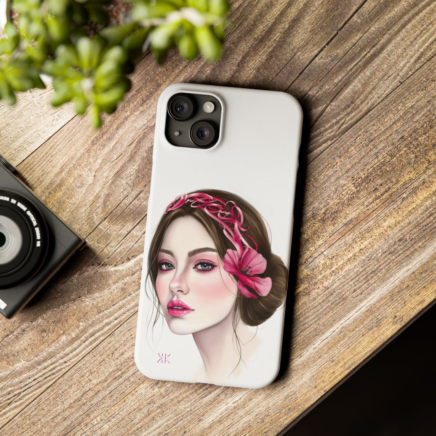 Phone Case - Beautiful Girl Headband Calligraphy Pink