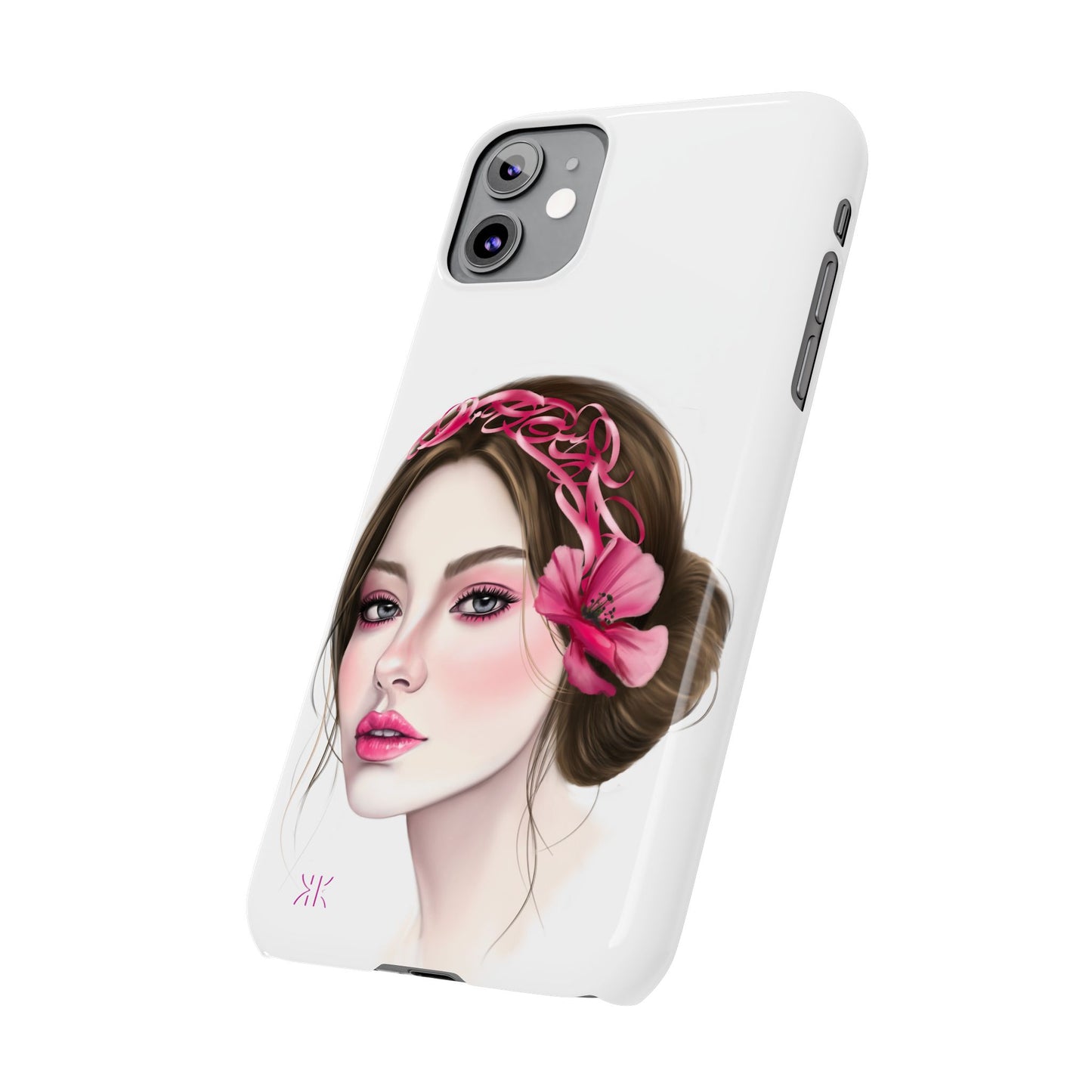 Phone Case - Beautiful Girl Headband Calligraphy Pink