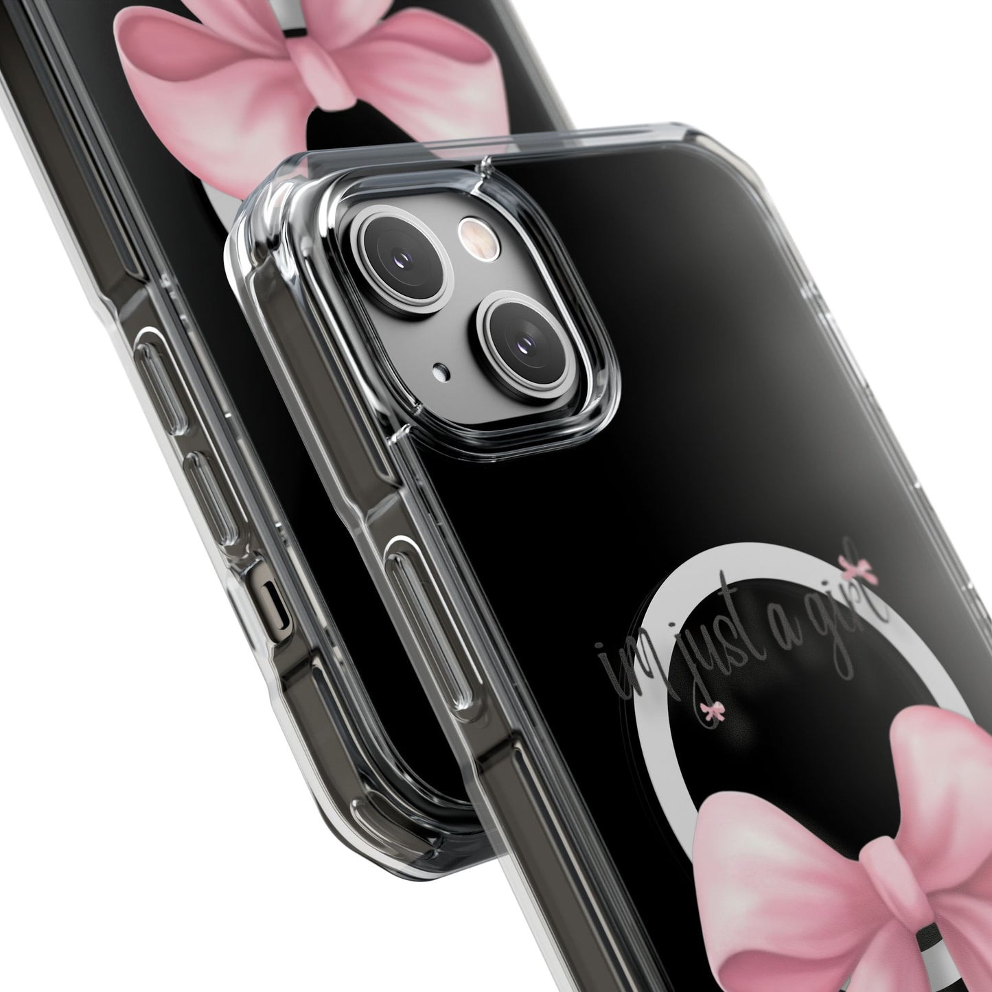 I’m just a girl🎀 Magnetic Clear Impact Cases with Pink Bow Design | Stylish Phone Protection, Gifts for Her, Trendy Accessories, Birthday Gifts, Cute Tech