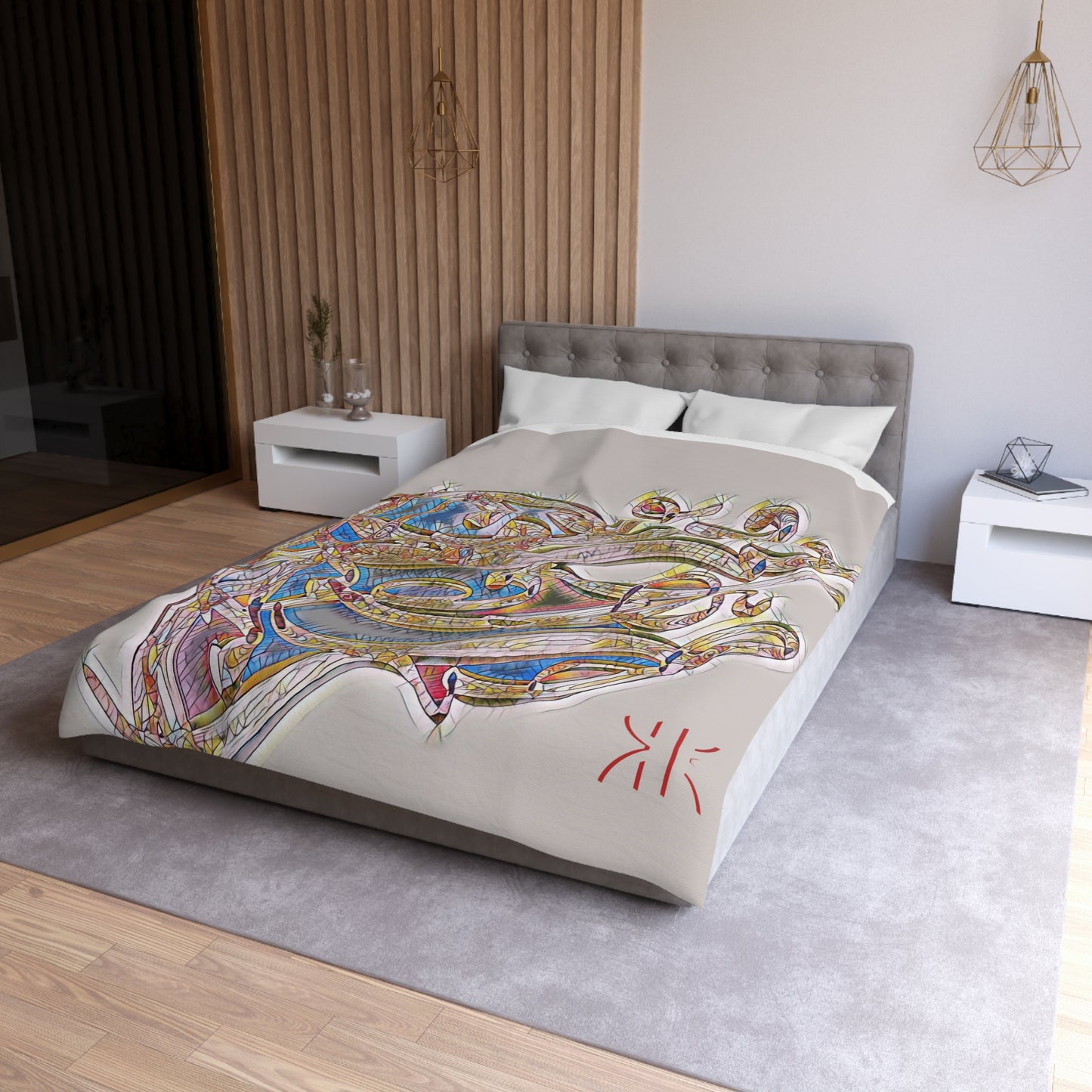 Kalli K Serenity Microfiber Duvet Cover – Elegant Modern Calligraphy design for your Bedrooms