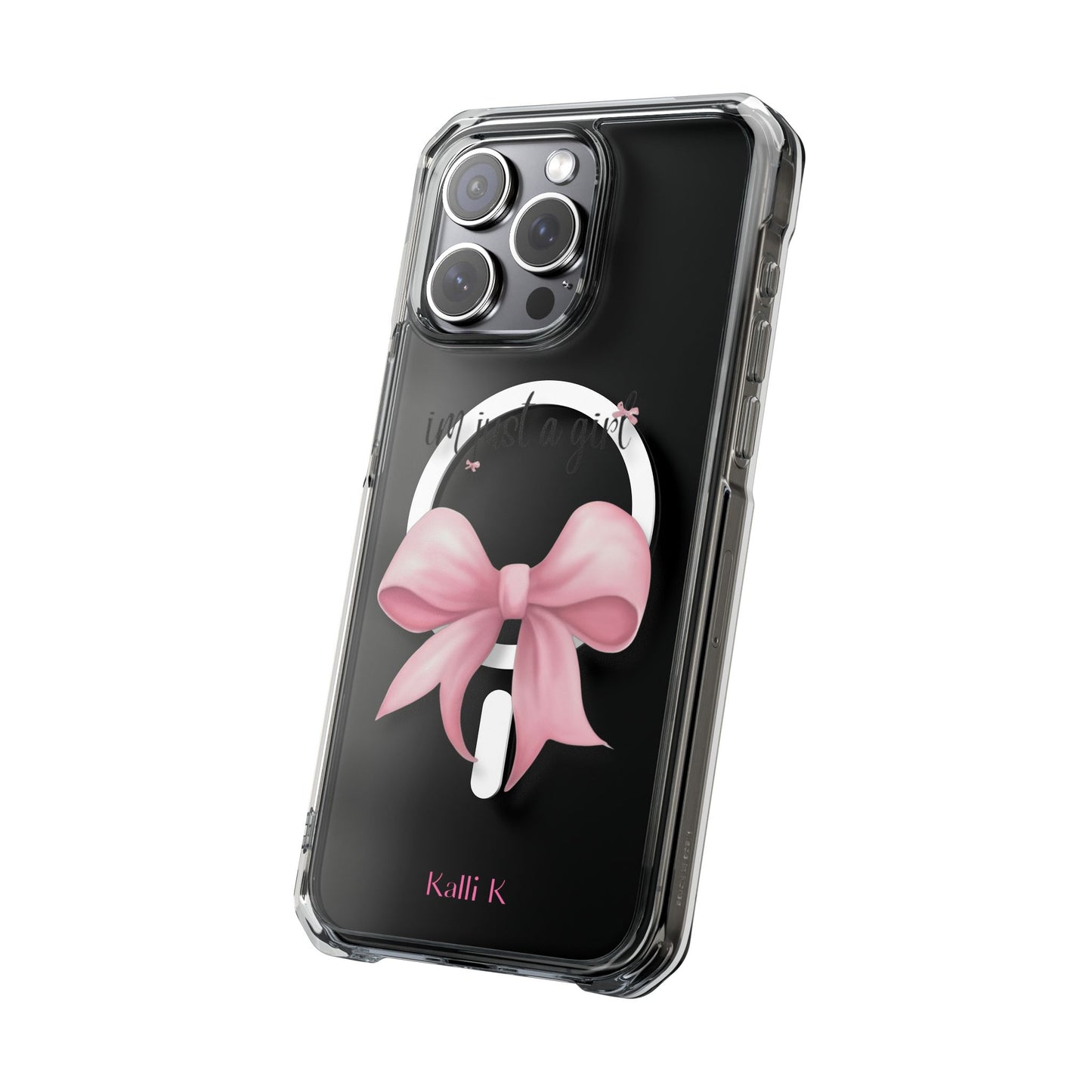 I’m just a girl🎀 Magnetic Clear Impact Cases with Pink Bow Design | Stylish Phone Protection, Gifts for Her, Trendy Accessories, Birthday Gifts, Cute Tech
