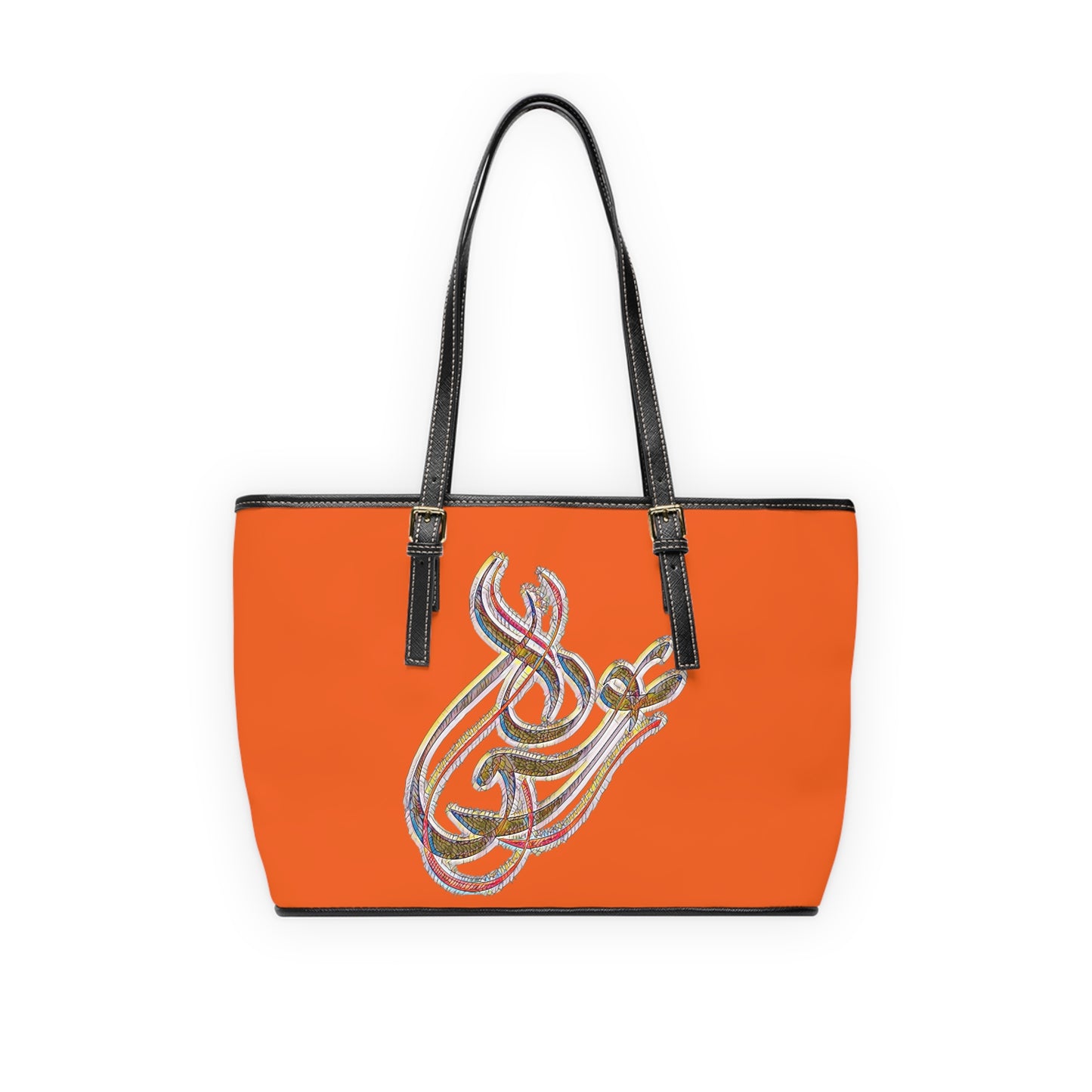 Elegant PU Leather Shoulder Bag with Artistic Calligraphy Design 1