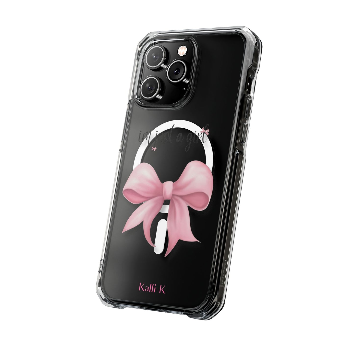 I’m just a girl🎀 Magnetic Clear Impact Cases with Pink Bow Design | Stylish Phone Protection, Gifts for Her, Trendy Accessories, Birthday Gifts, Cute Tech