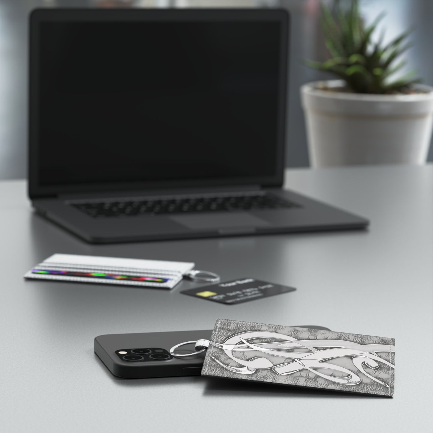 Calligraphy Saffiano Leather Card Holder