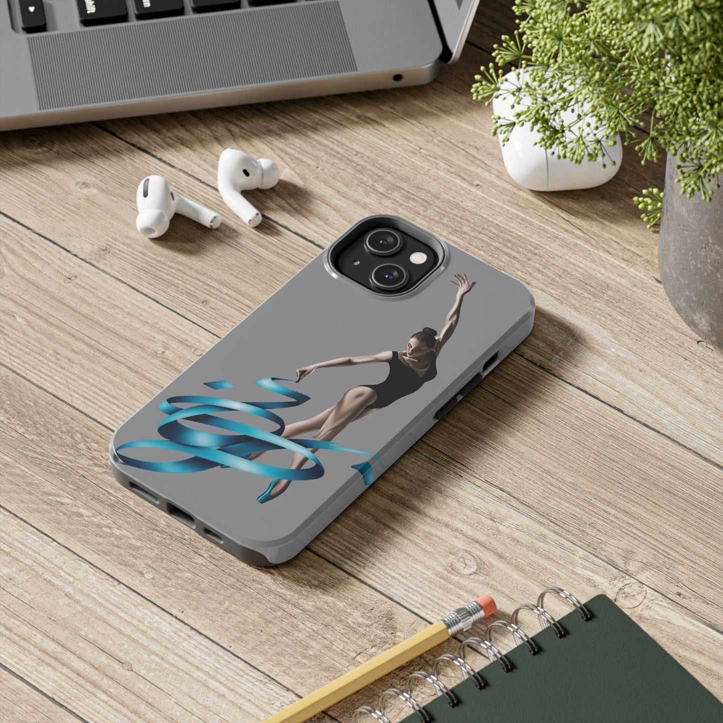 Phone Case - Ballerina with Blue Ribbon Persian Calligraphy Design in Grey