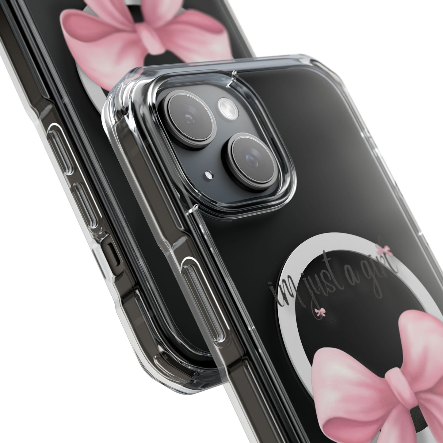 I’m just a girl🎀 Magnetic Clear Impact Cases with Pink Bow Design | Stylish Phone Protection, Gifts for Her, Trendy Accessories, Birthday Gifts, Cute Tech