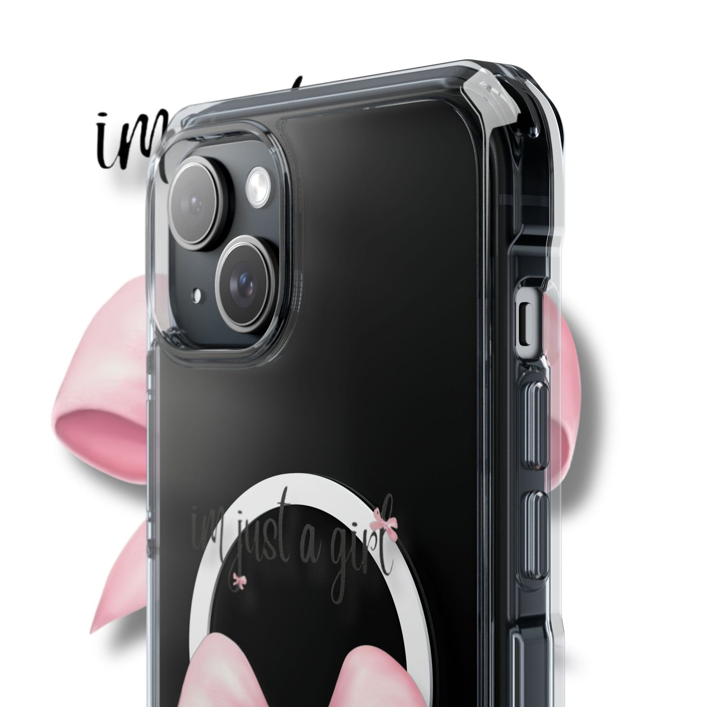 I’m just a girl🎀 Magnetic Clear Impact Cases with Pink Bow Design | Stylish Phone Protection, Gifts for Her, Trendy Accessories, Birthday Gifts, Cute Tech