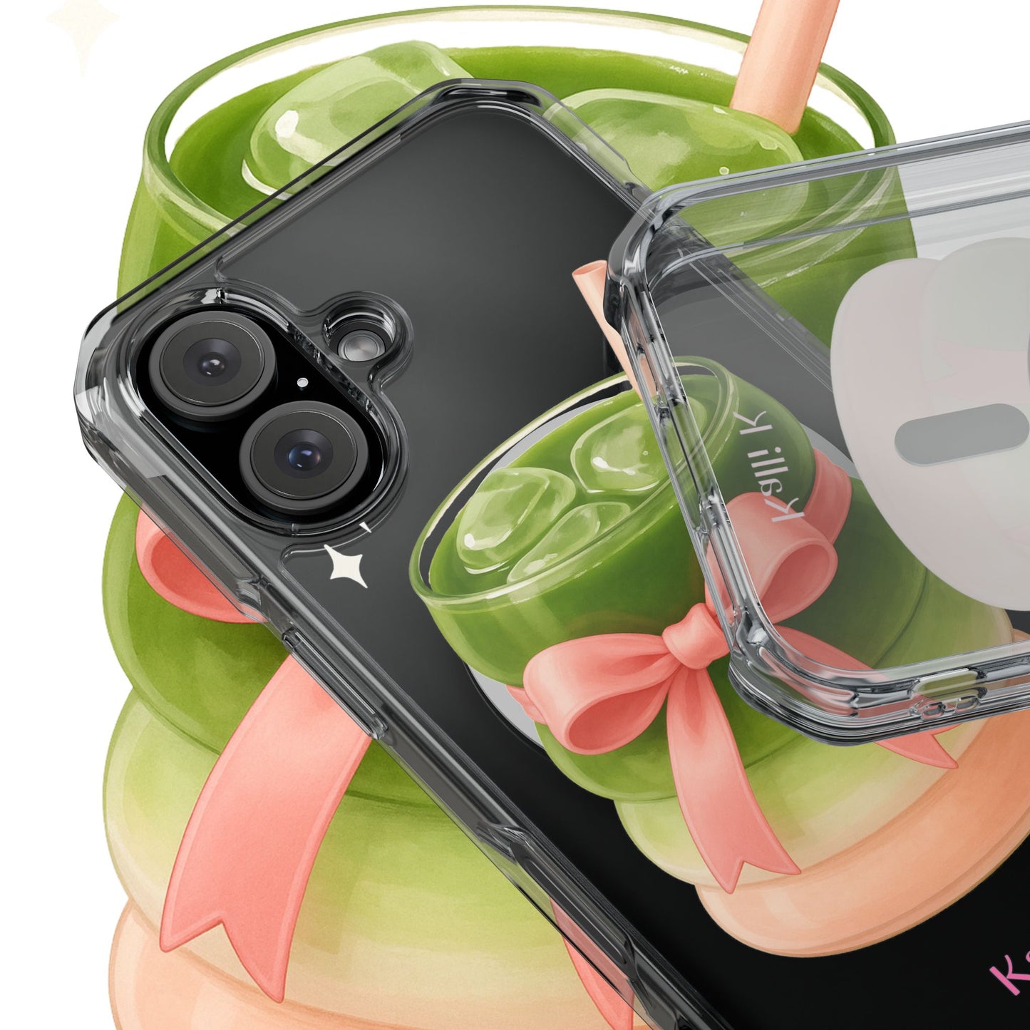 Macha girlie🎀 Magnetic Clear Impact Cases with Pink Bow Design | Stylish Phone Protection, Gifts for Her, Trendy Accessories, Birthday Gifts, Cute Tech