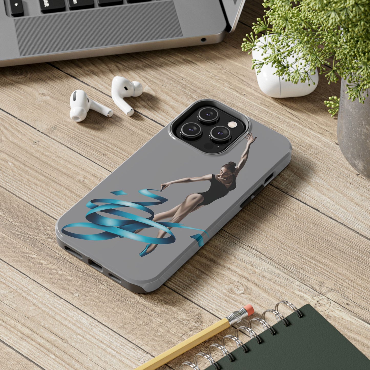 Phone Case - Ballerina with Blue Ribbon Persian Calligraphy Design in Grey