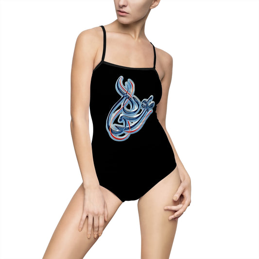 Women's One-Piece Swimsuit - Summer Pool Party Essential. Kalli K modern calligraphy