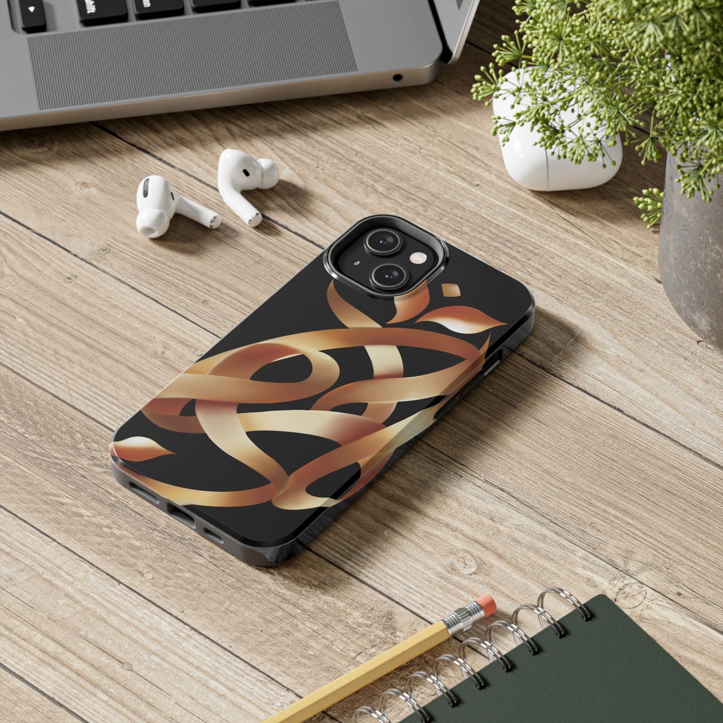 Gold Ribbon Phone Case Persian Calligraphy Modern Handwriting