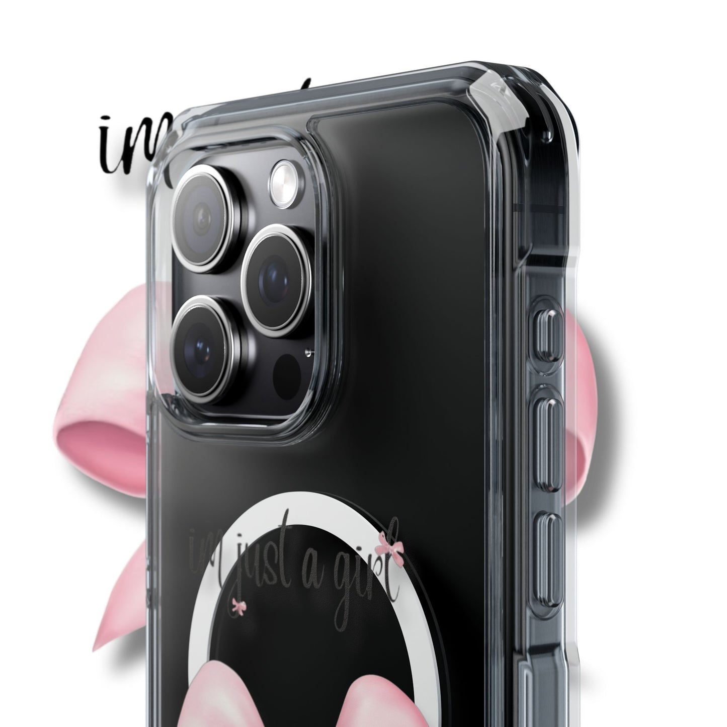 I’m just a girl🎀 Magnetic Clear Impact Cases with Pink Bow Design | Stylish Phone Protection, Gifts for Her, Trendy Accessories, Birthday Gifts, Cute Tech