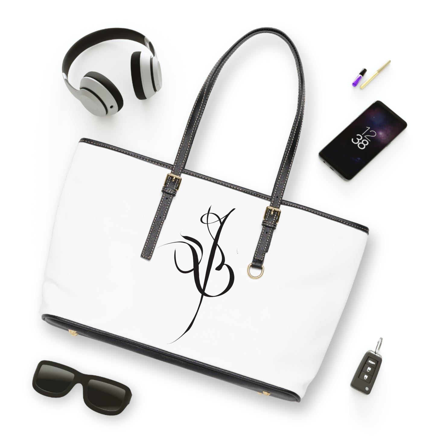 Elegant PU Leather Shoulder Bag with Artistic Calligraphy Design
