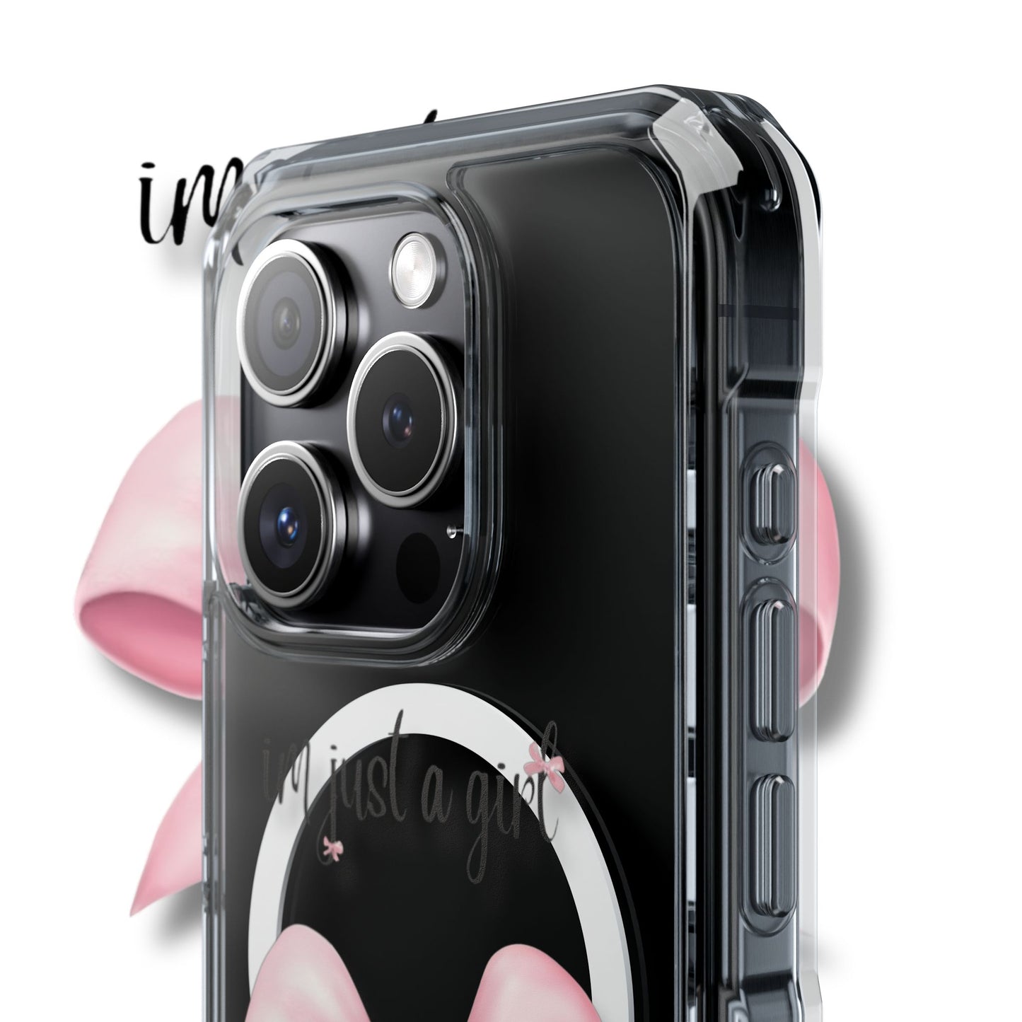 I’m just a girl🎀 Magnetic Clear Impact Cases with Pink Bow Design | Stylish Phone Protection, Gifts for Her, Trendy Accessories, Birthday Gifts, Cute Tech