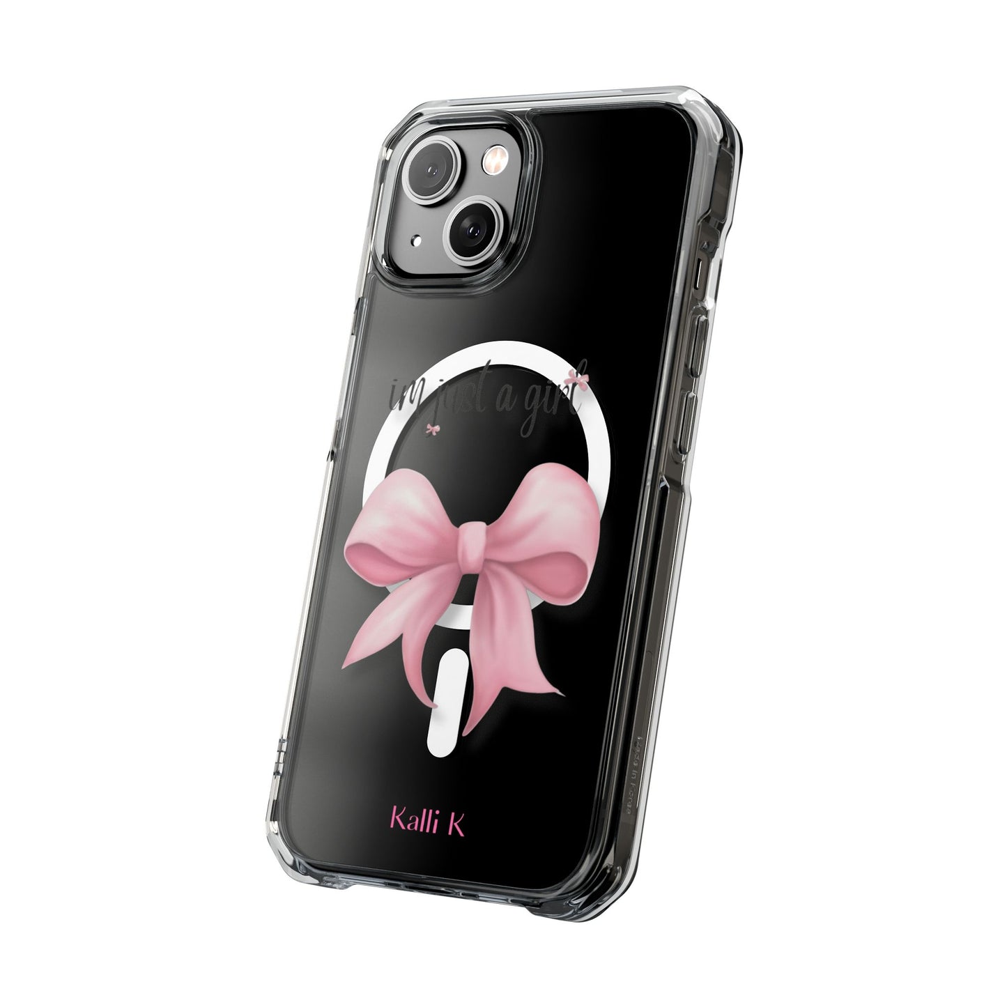 I’m just a girl🎀 Magnetic Clear Impact Cases with Pink Bow Design | Stylish Phone Protection, Gifts for Her, Trendy Accessories, Birthday Gifts, Cute Tech