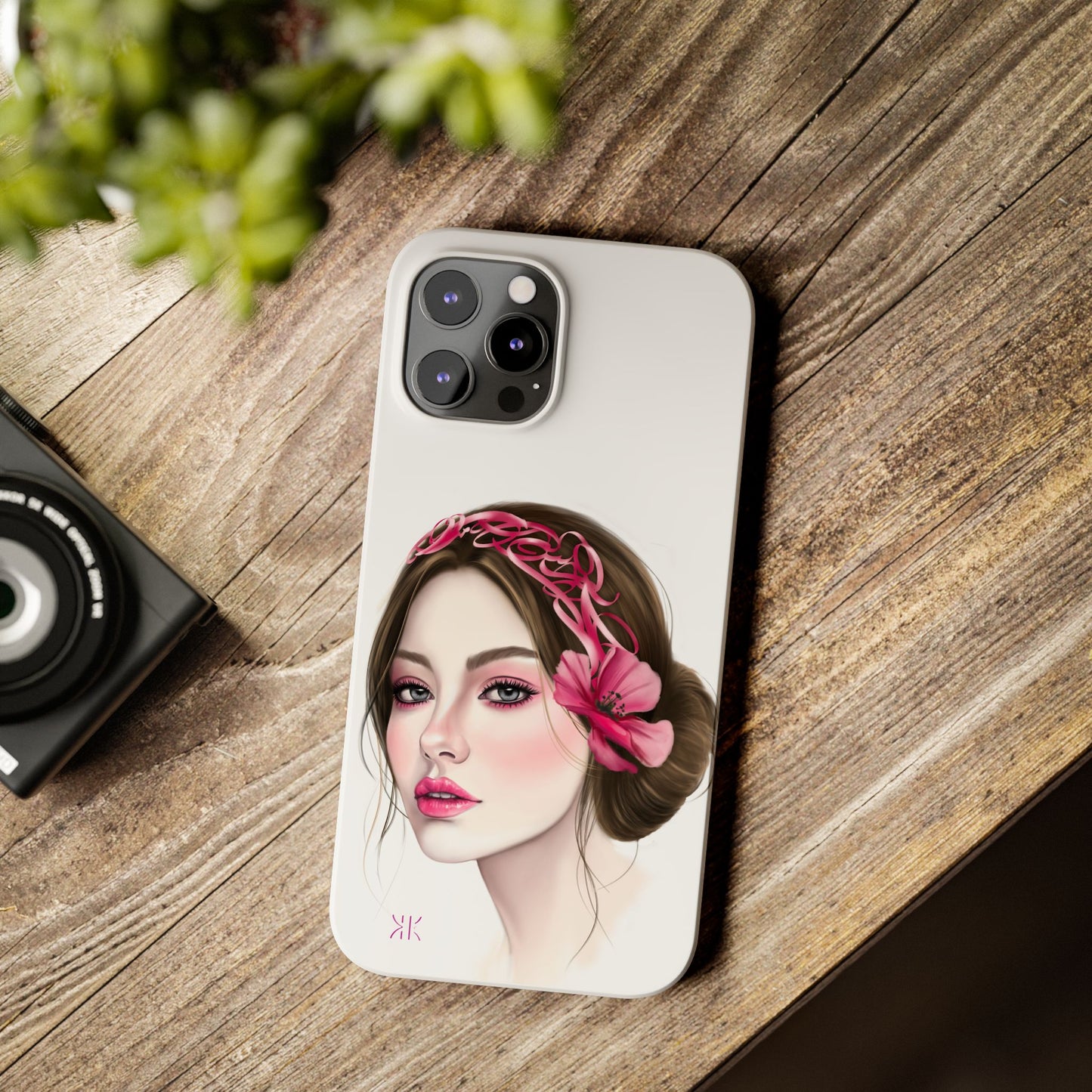 Phone Case - Beautiful Girl Headband Calligraphy Pink