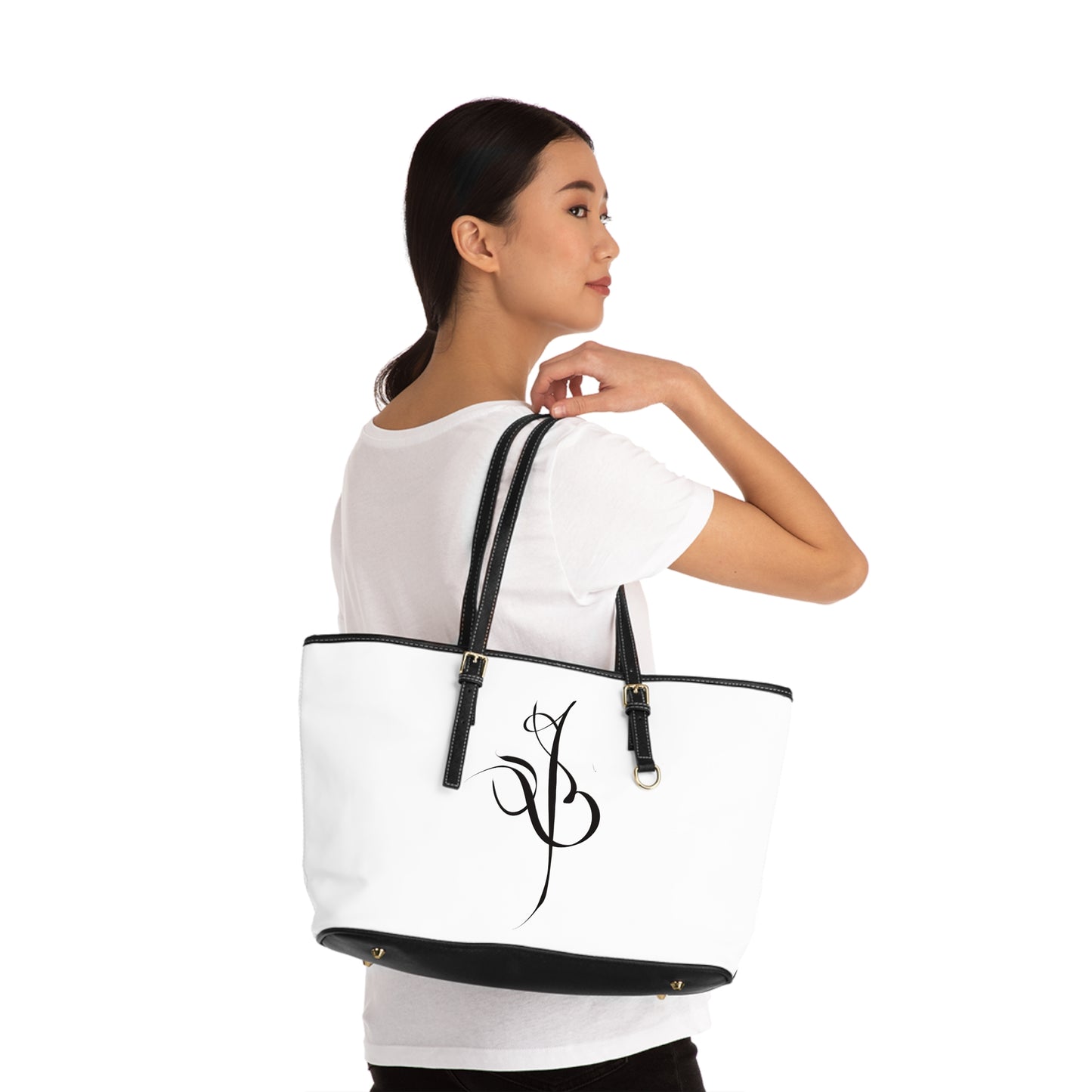 Elegant PU Leather Shoulder Bag with Artistic Calligraphy Design