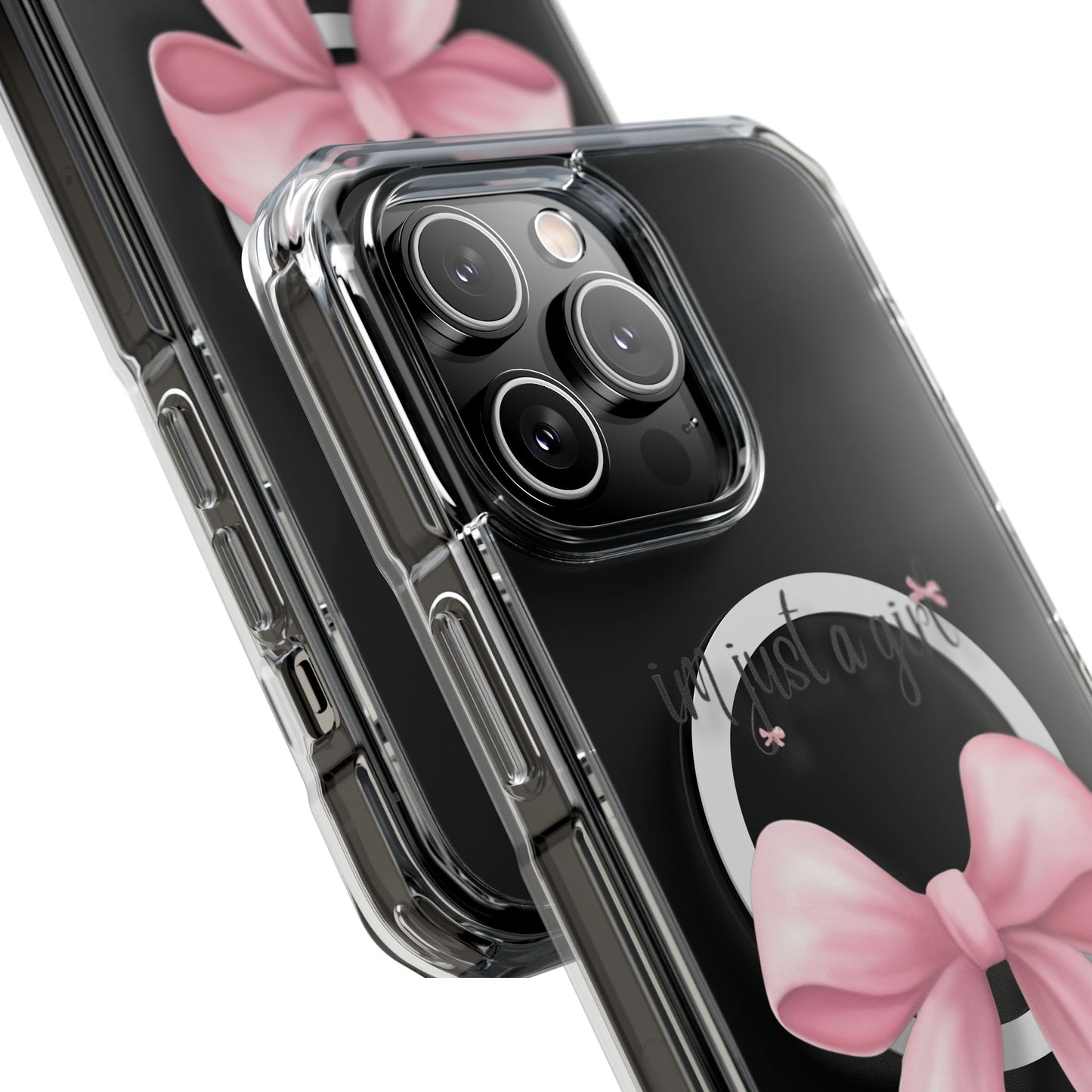 I’m just a girl🎀 Magnetic Clear Impact Cases with Pink Bow Design | Stylish Phone Protection, Gifts for Her, Trendy Accessories, Birthday Gifts, Cute Tech