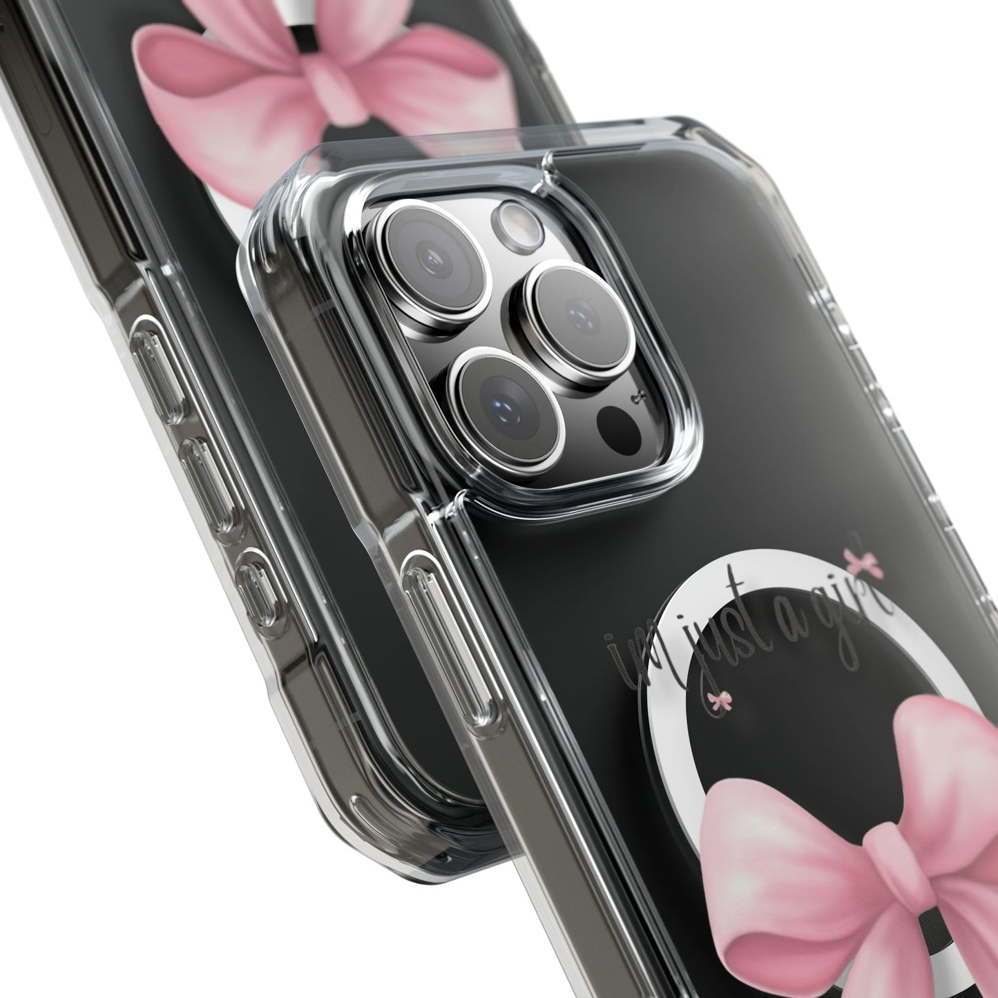 I’m just a girl🎀 Magnetic Clear Impact Cases with Pink Bow Design | Stylish Phone Protection, Gifts for Her, Trendy Accessories, Birthday Gifts, Cute Tech