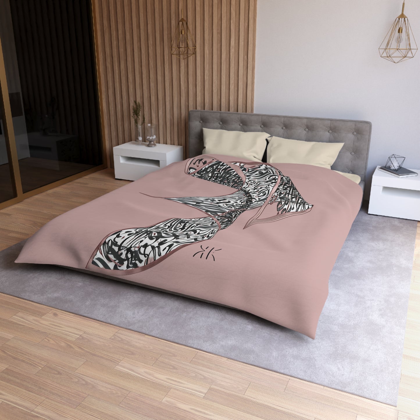 Kalli K Serenity Microfiber Duvet Cover – Elegant Modern Calligraphy design for your Bedrooms