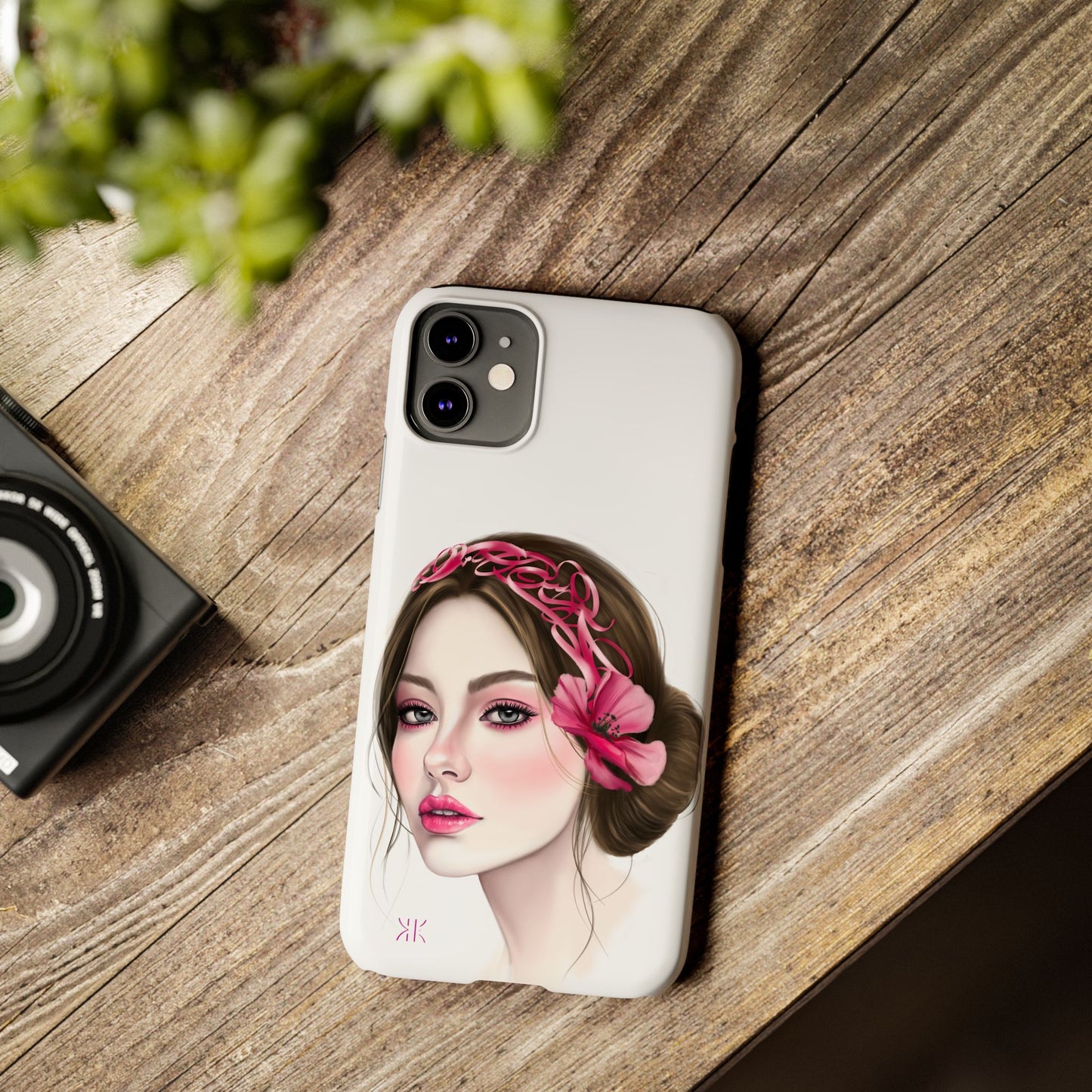Phone Case - Beautiful Girl Headband Calligraphy Pink