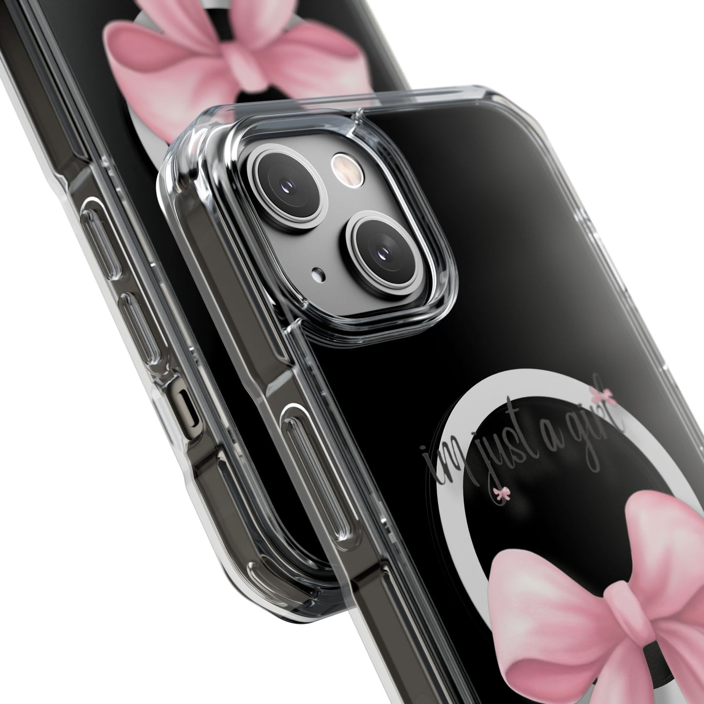 I’m just a girl🎀 Magnetic Clear Impact Cases with Pink Bow Design | Stylish Phone Protection, Gifts for Her, Trendy Accessories, Birthday Gifts, Cute Tech