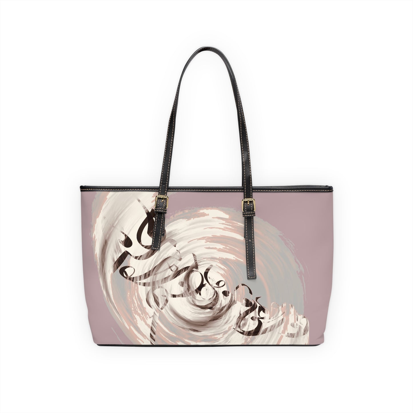 Elegant PU Leather Shoulder Bag with Artistic Calligraphy Design