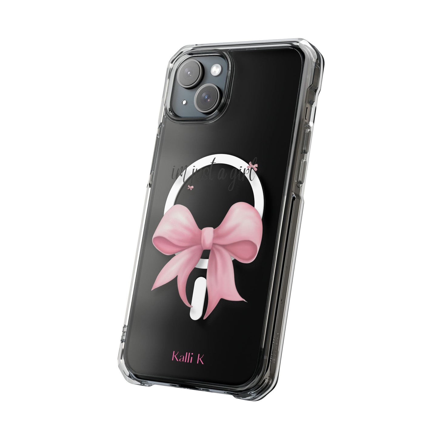 I’m just a girl🎀 Magnetic Clear Impact Cases with Pink Bow Design | Stylish Phone Protection, Gifts for Her, Trendy Accessories, Birthday Gifts, Cute Tech