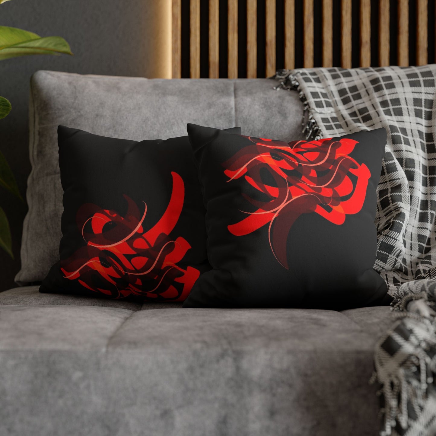 Square Pillowcase - Persian Calligraphy Faux Suede Design