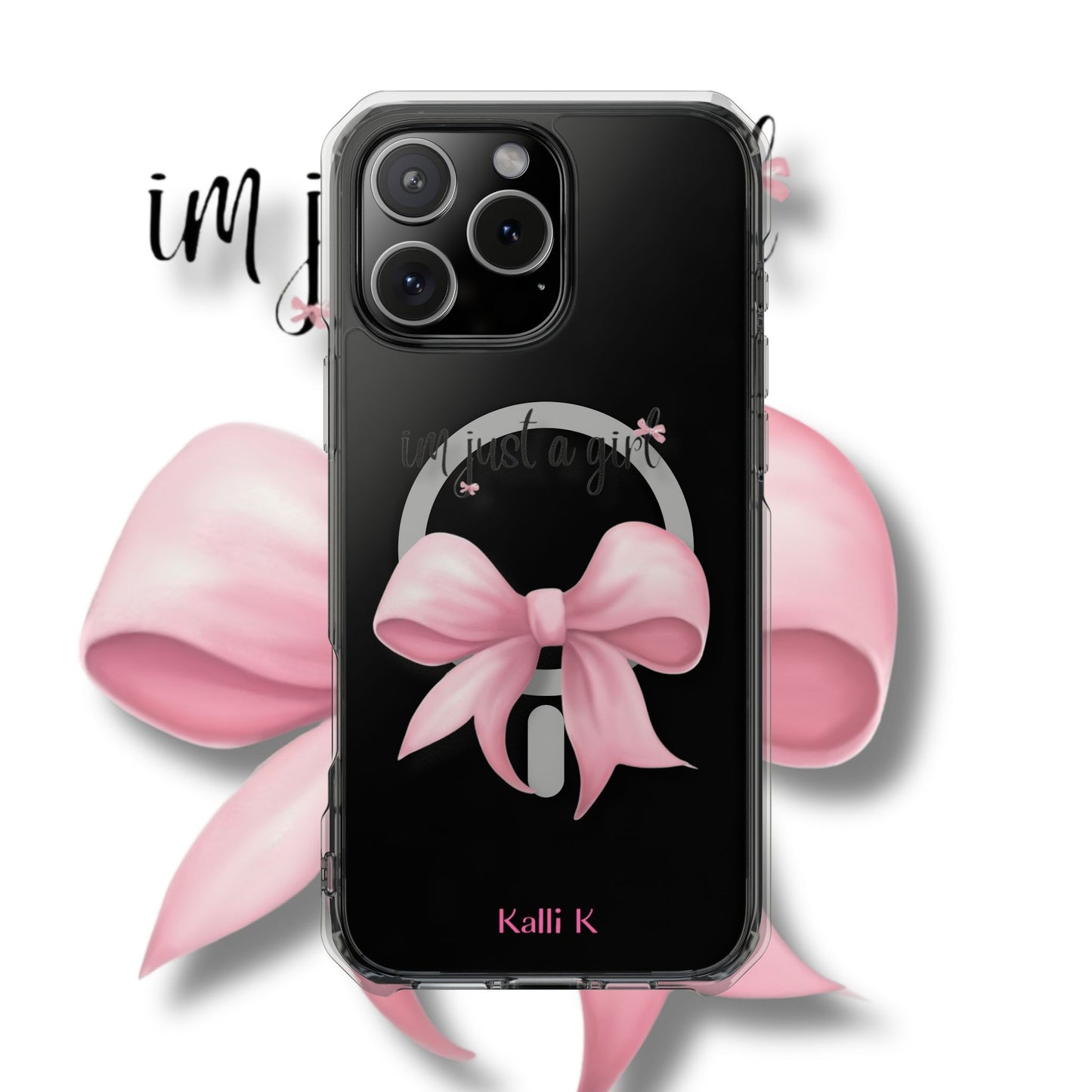 I’m just a girl🎀 Magnetic Clear Impact Cases with Pink Bow Design | Stylish Phone Protection, Gifts for Her, Trendy Accessories, Birthday Gifts, Cute Tech