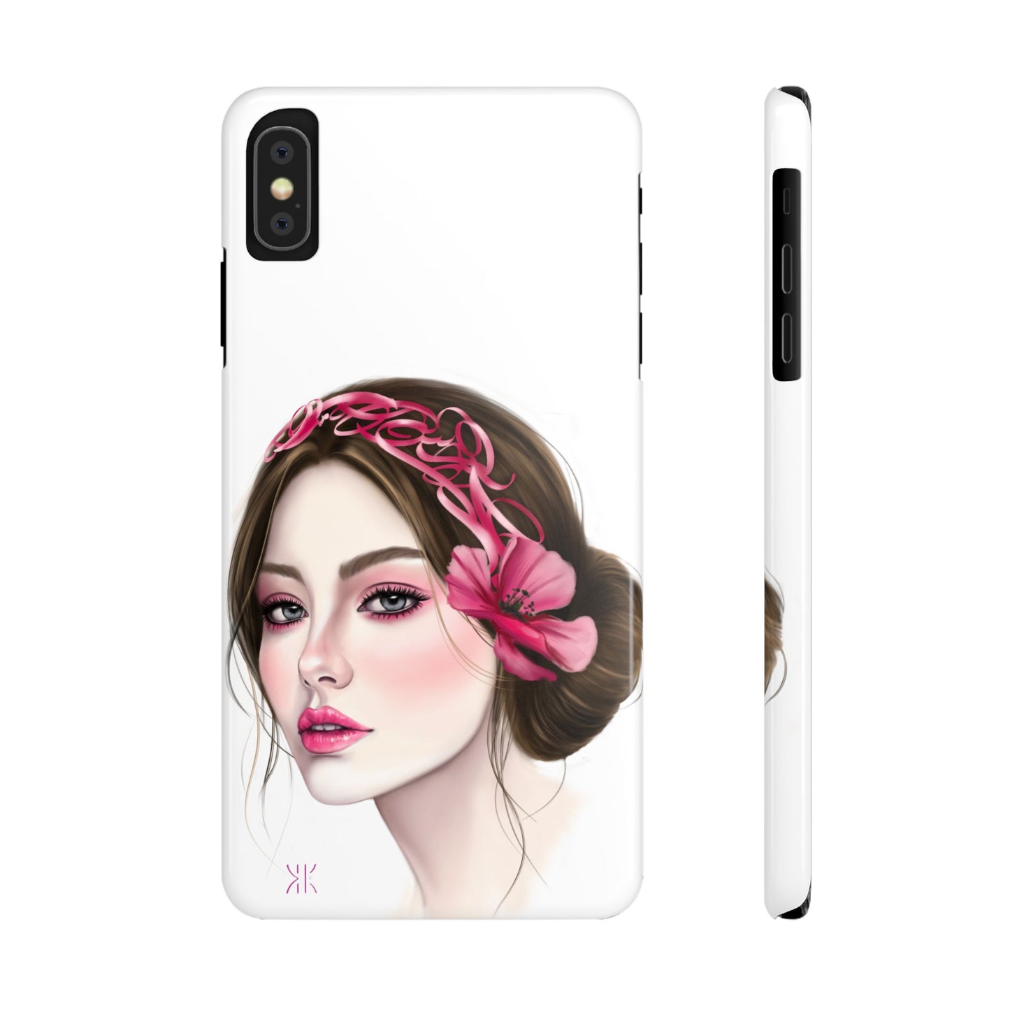 Phone Case - Beautiful Girl Headband Calligraphy Pink