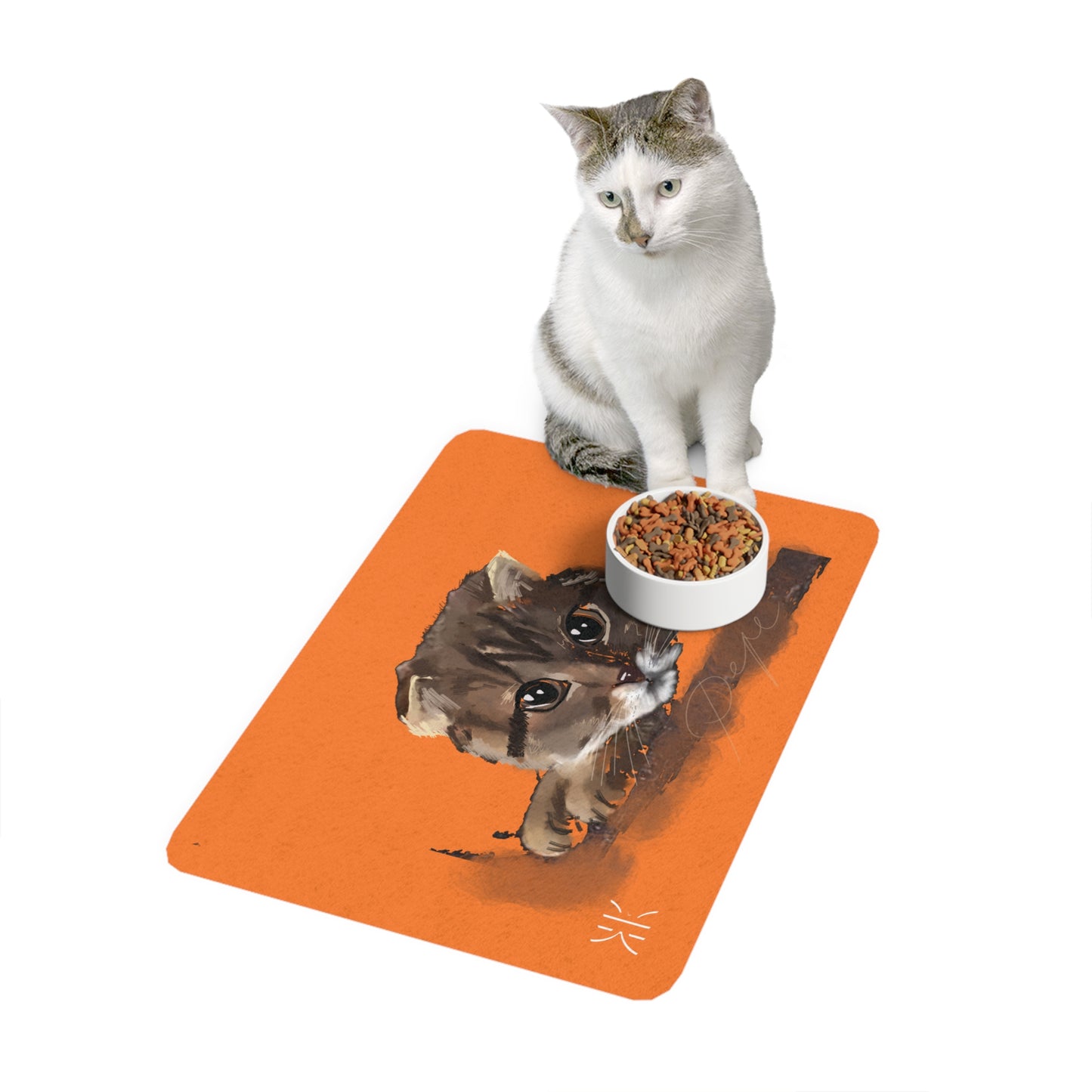 Cat Lover's Pet Food Mat - 12x18 Orange Design