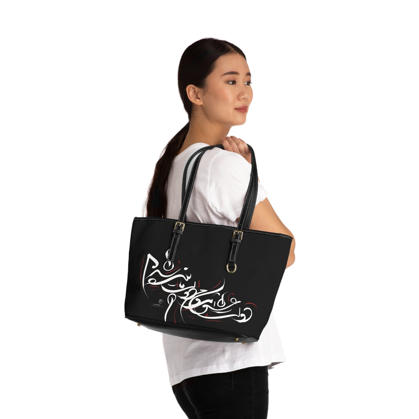 Elegant PU Leather Purse with Artistic Calligraphy Design
