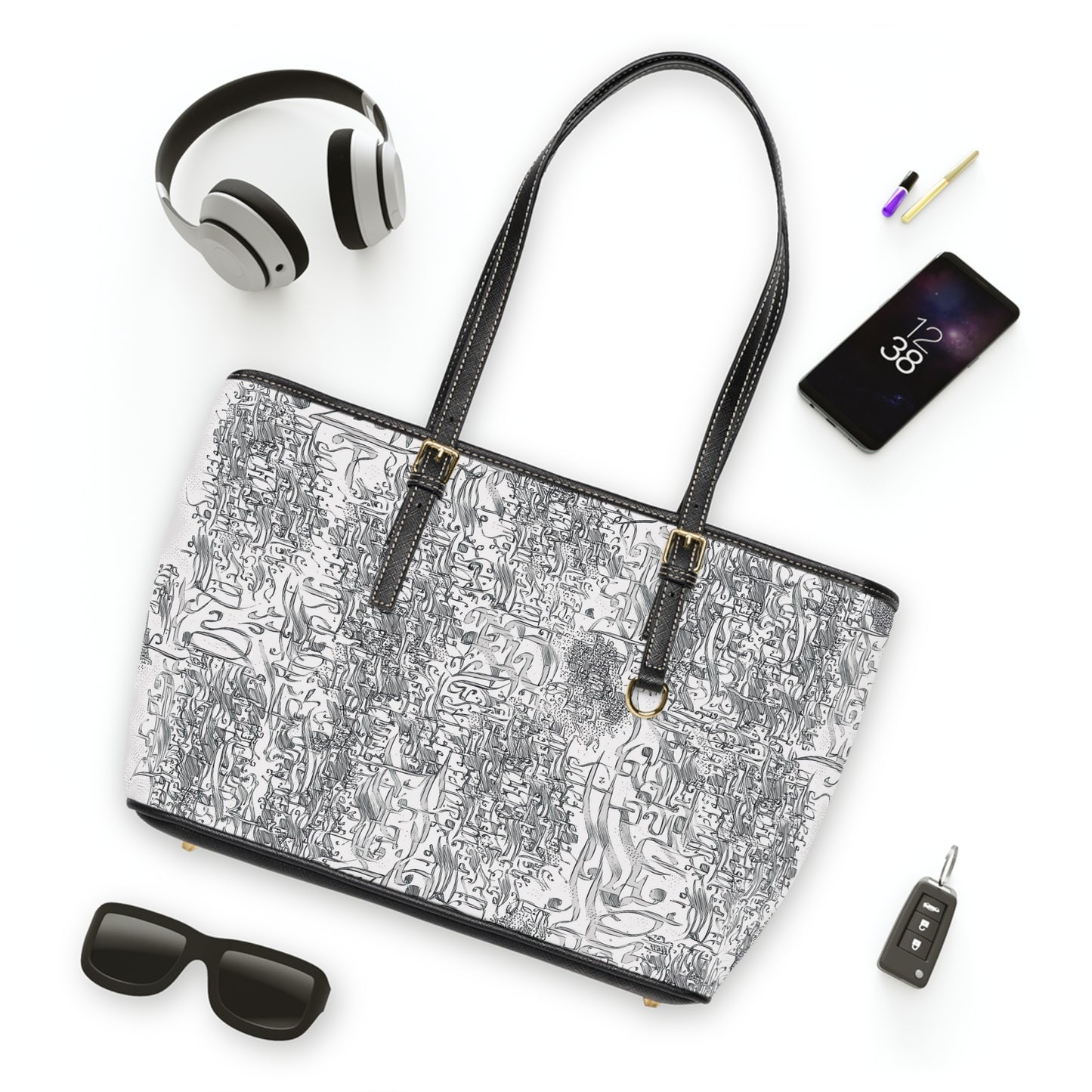 Elegant PU Leather Purse with Artistic Calligraphy Design
