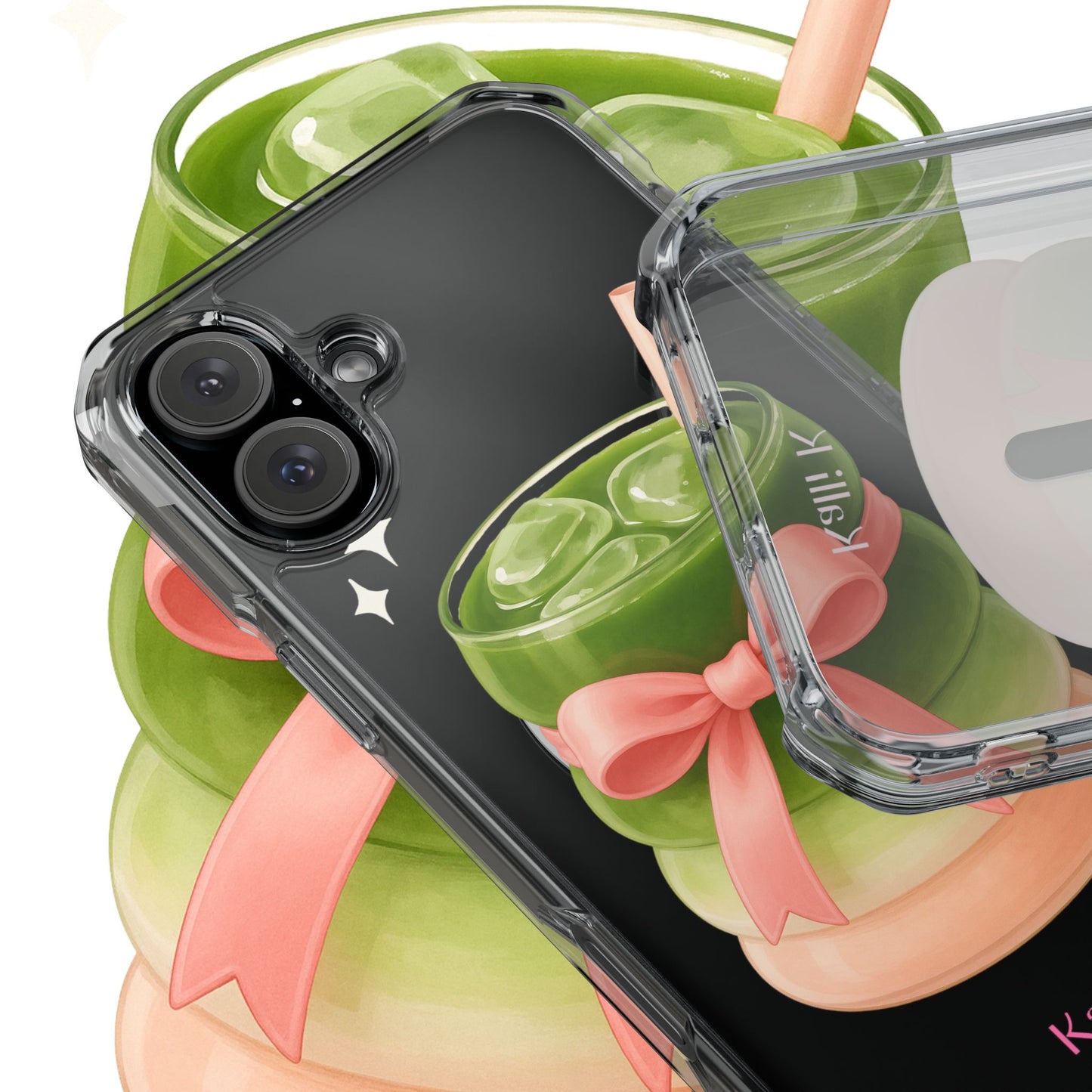 Macha girlie🎀 Magnetic Clear Impact Cases with Pink Bow Design | Stylish Phone Protection, Gifts for Her, Trendy Accessories, Birthday Gifts, Cute Tech