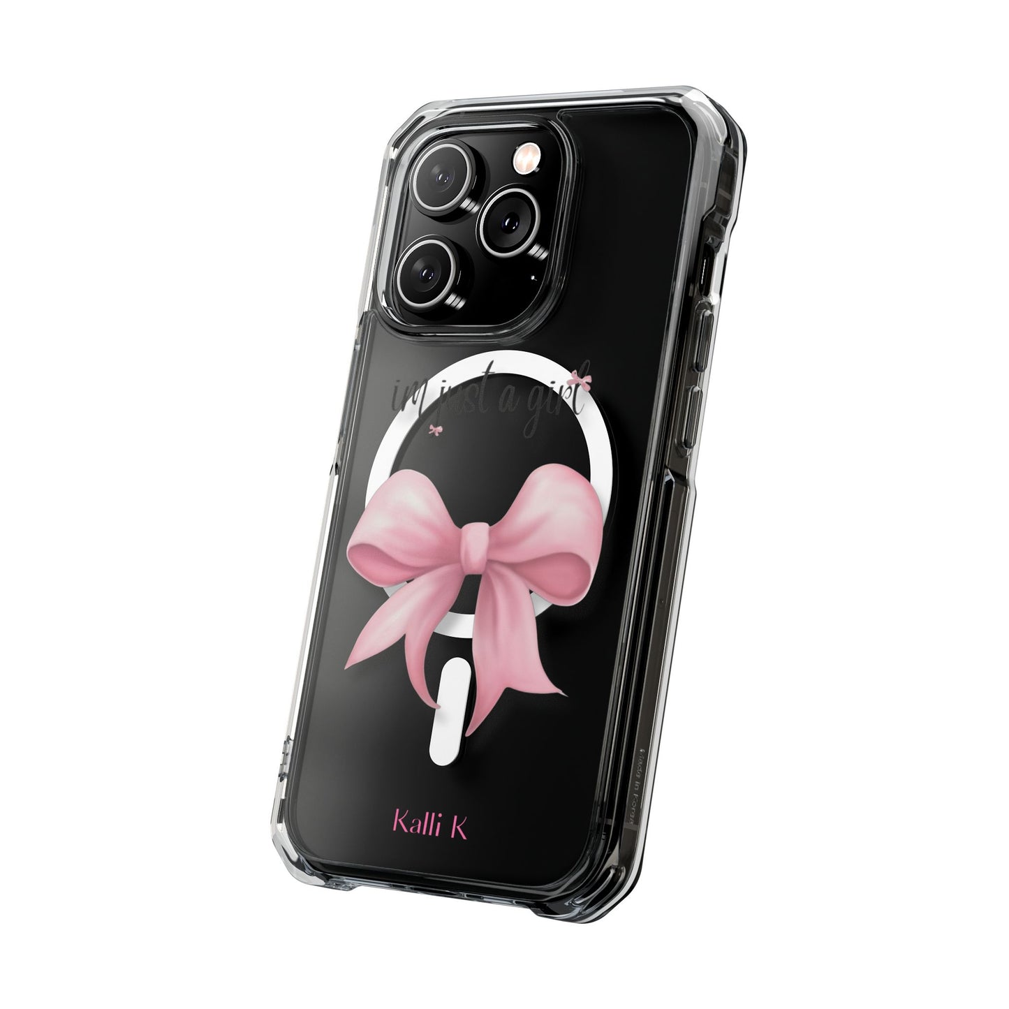 I’m just a girl🎀 Magnetic Clear Impact Cases with Pink Bow Design | Stylish Phone Protection, Gifts for Her, Trendy Accessories, Birthday Gifts, Cute Tech